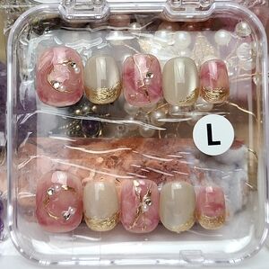 Pink & Gold Watercolor Marble Press-On Nail Set